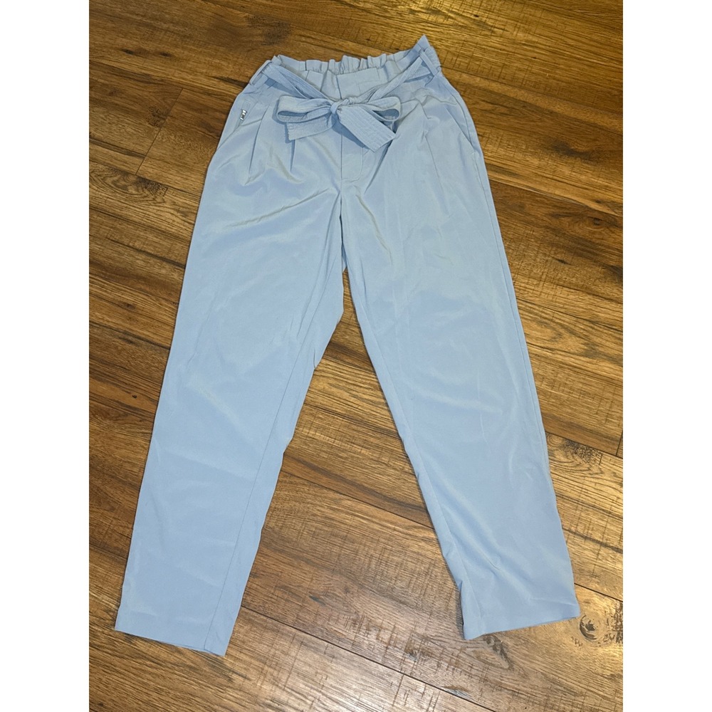 Athleta Skyline Pant Light Blue Paperbag Waist Tie Front Straight Leg Size 4